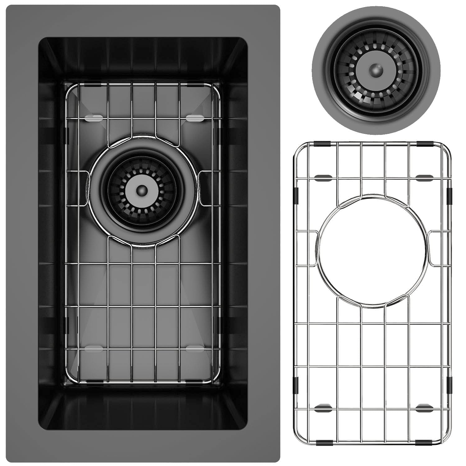 9x15 Black Undermount Small Bar Sink, Swift Horse 9 Inch 16Gauge